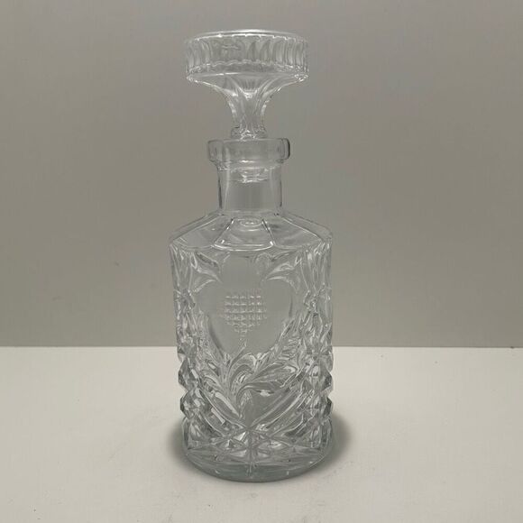Vintage Crystal Glass Liquor Decanter With Lid 9 1/4” Clear Flower Pattern - Picture 8 of 11